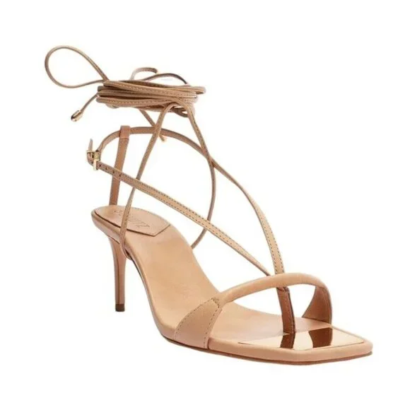 Schutz Sandals Vikki Lace up Beige Ankle Tie High Heel Pumps Shoes Size 7 B - Picture 1 of 10